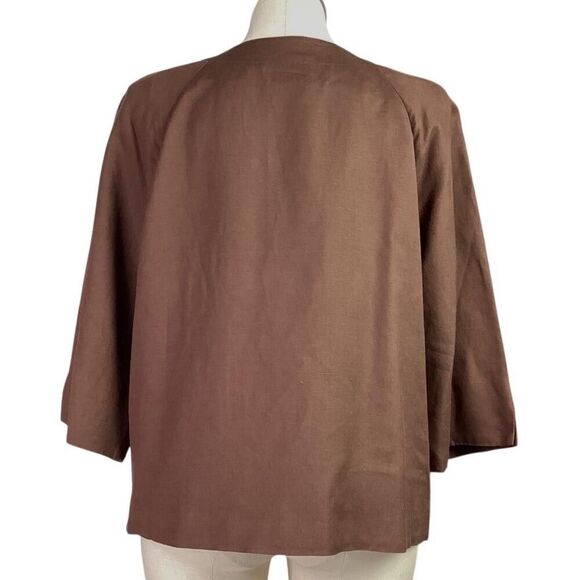 Coldwater Creek Jacket Women 18W Brown Denim Linen Blend Lined 3/4 Sleeve Blazer - Picture 5 of 7